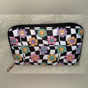 Happy Face Floral Checkered Wallet, NEW